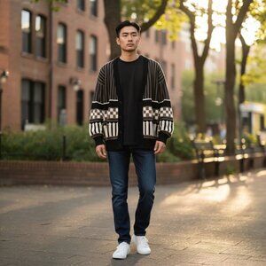 Vintage 80s 90s Men's Dad Grandpa Spettro Geometric Cardigan Sweater Size XL